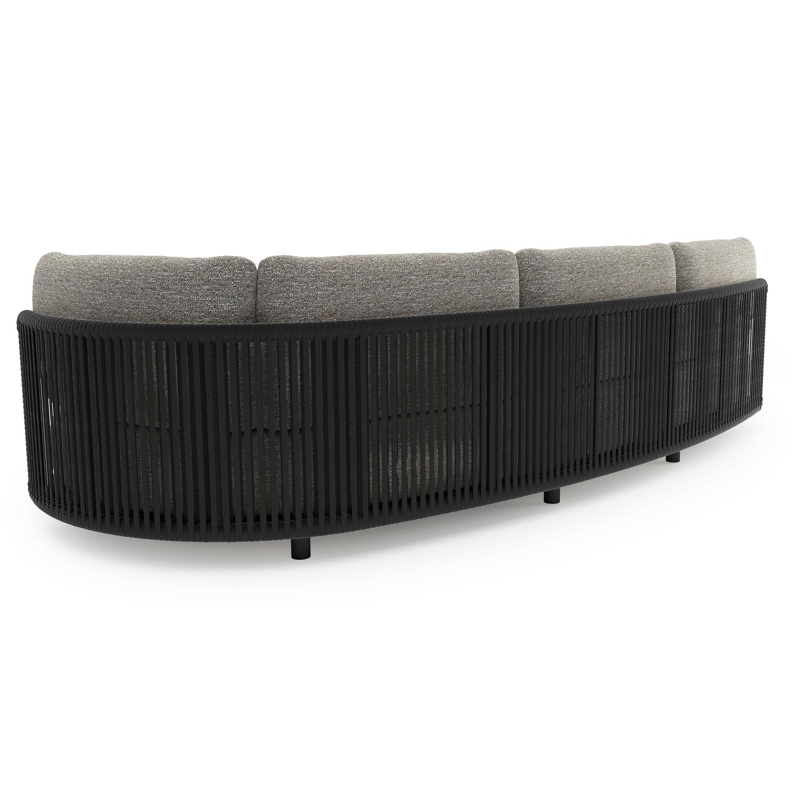 Lomano loungebank in zwart aluminium en zwart verticaal geweven luxe vlakke rope met tundra pepper all weather sunbrella® luxe kussen