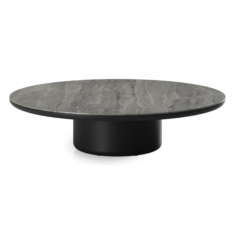Amico loungetafel rond in zwart aluminium en volkeramiek Aspen Grey - Dia. 110 x H 28 cm
