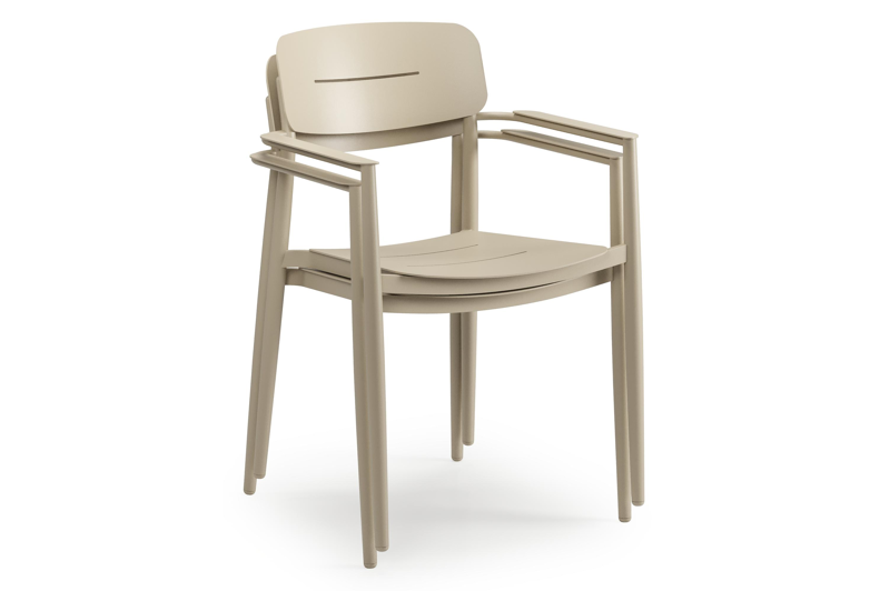 Mosa bootvormige tuinset in beige aluminium en sintered stone crema minerale met 6 Cosa tuinstoelen