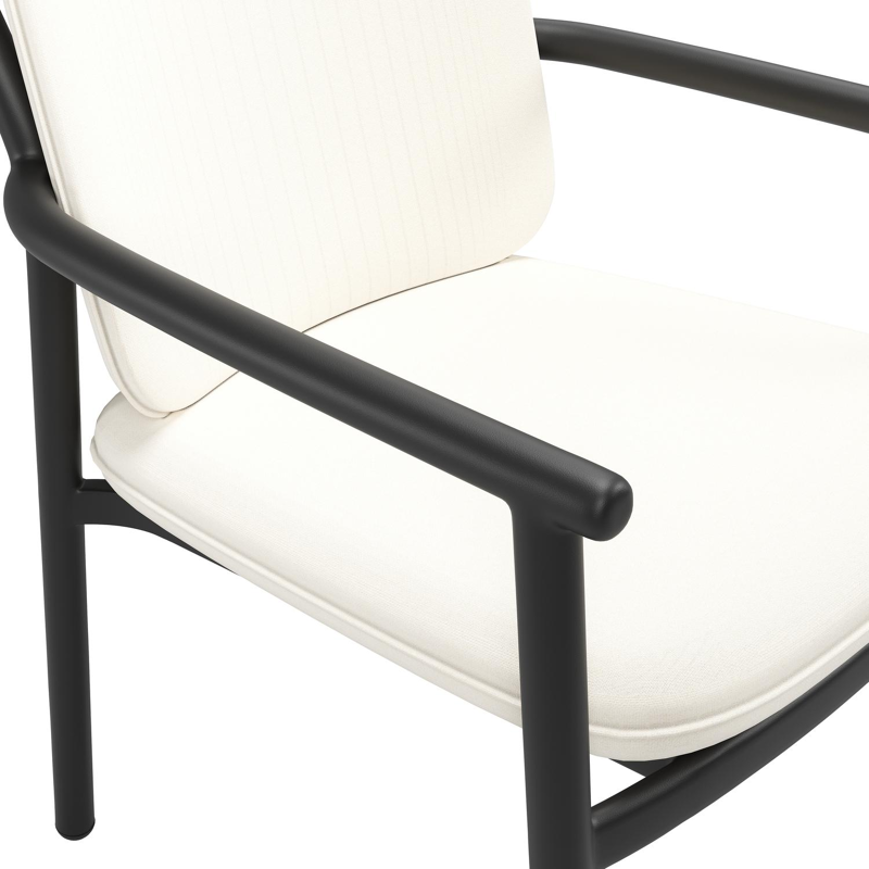 Bono stapelbare tuinstoel in zwart aluminium met stoelkussen in All Weather Sunbrella® Luxe Natte White
