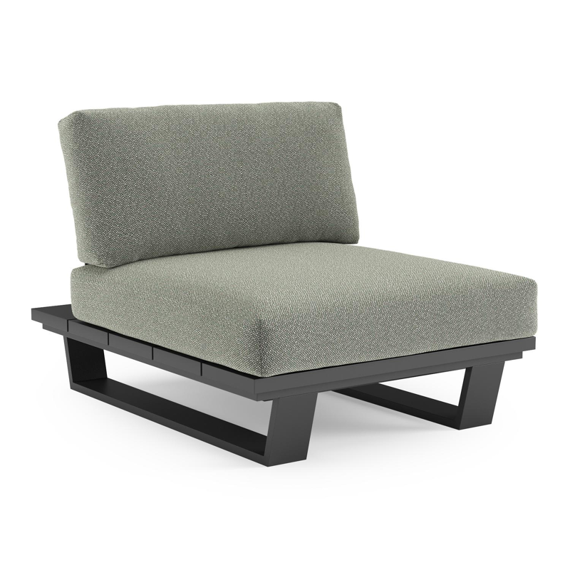 Fauteuil de jardin Pagino en aluminium noir et coussins en all weather sunbrella® luxe savane leaf