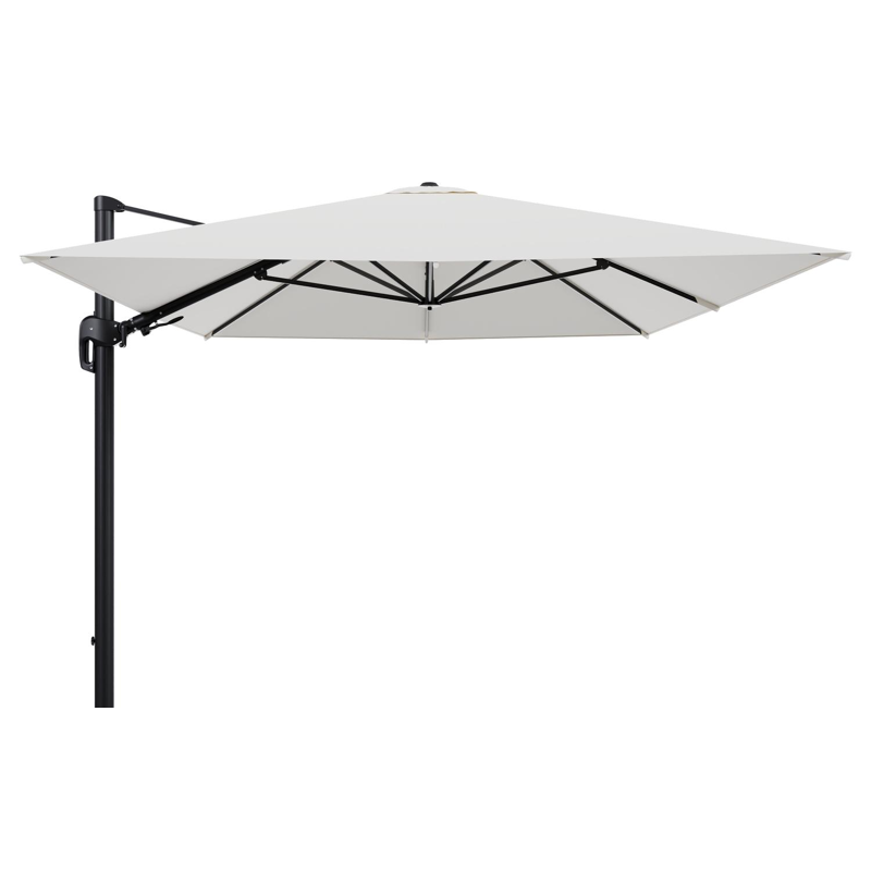 Rufina zweefparasol tiltfunctie in zwart aluminium en parasoldoek in All Weather Sunbrella® Luxe Natte White  - L1 400 x L2 300 cm (zonder voet) (zonder voet)