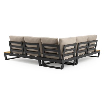 Modica loungehoek in zwart aluminium met rustic weather+ softtouch kussens en loungetafel