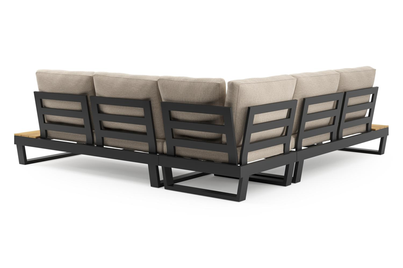Modica loungehoek in zwart aluminium met rustic weather+ softtouch kussens en loungetafel