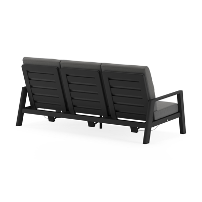 Cirello loungeset in zwart aluminium met natte charcoal chine all weather sunbrella® luxe kussens