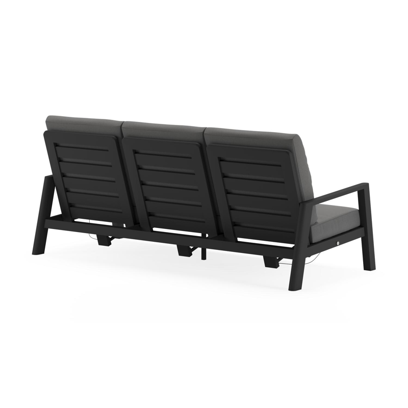 Cirello loungeset in zwart aluminium met natte charcoal chine all weather sunbrella® luxe kussens