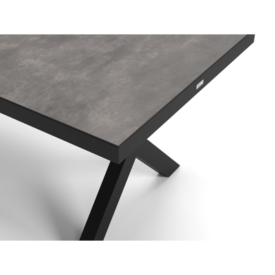 Bahia tuinset in zwart aluminium en grijs keramische print tafelblad met 6 Paco tuinstoelen