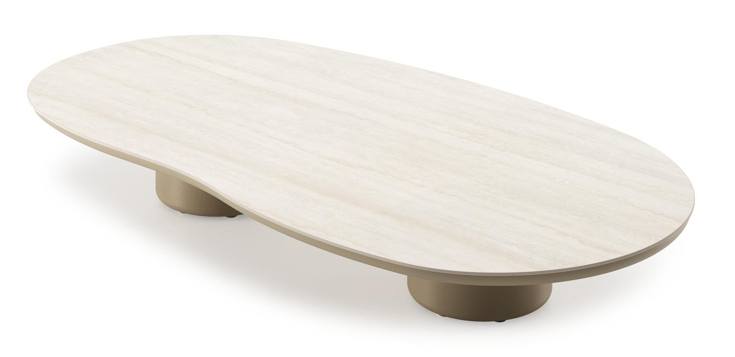 Amico loungetafel organisch in beige aluminium en volkeramiek Travertino Bianco - L 170 x B 91 x H 25 cm