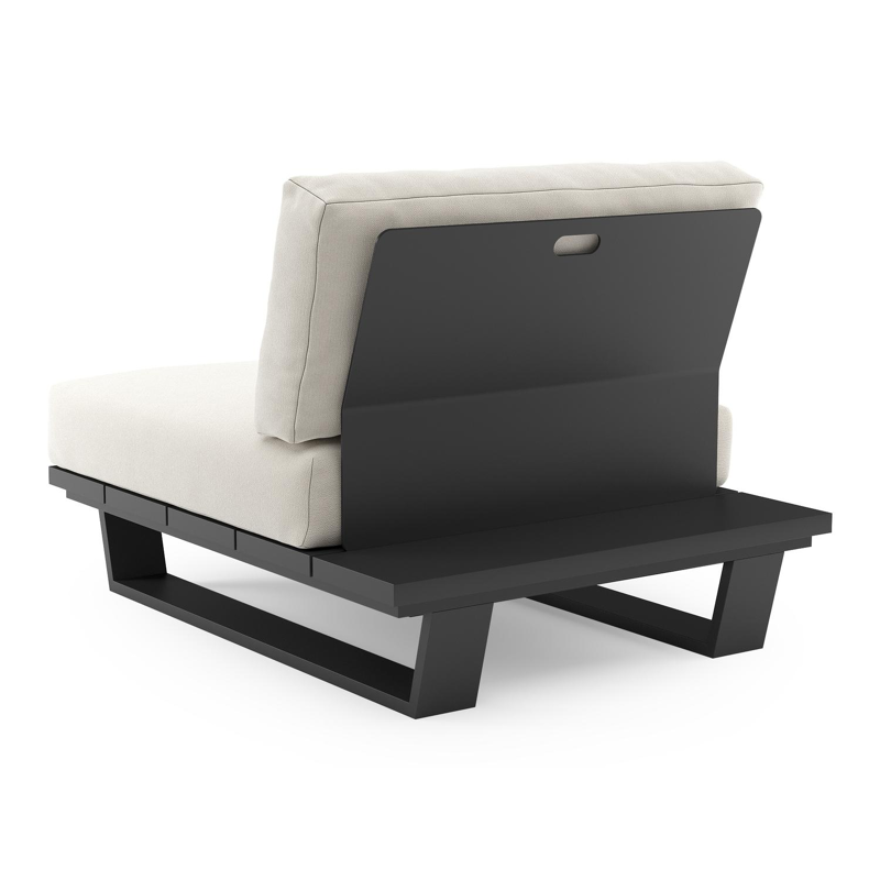 Fauteuil de jardin Pagino en aluminium noir et coussins en all weather sunbrella® luxe savane white