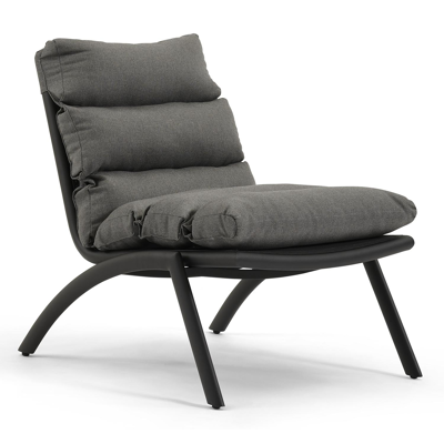 Set van 2 Siena relaxstoelen in zwart aluminium en zwart textilene met dark grey weather+ softtouch kussen 