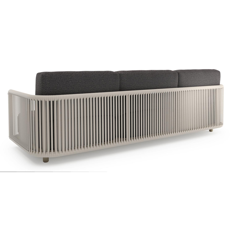 Organo loungebank in beige aluminium en beige verticaal geweven luxe vlakke rope met firenze tunder all weather Solica kussen