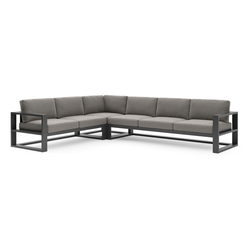 Verato loungehoek in zwart aluminium met chartres drizzle all weather sunbrella® luxe kussen