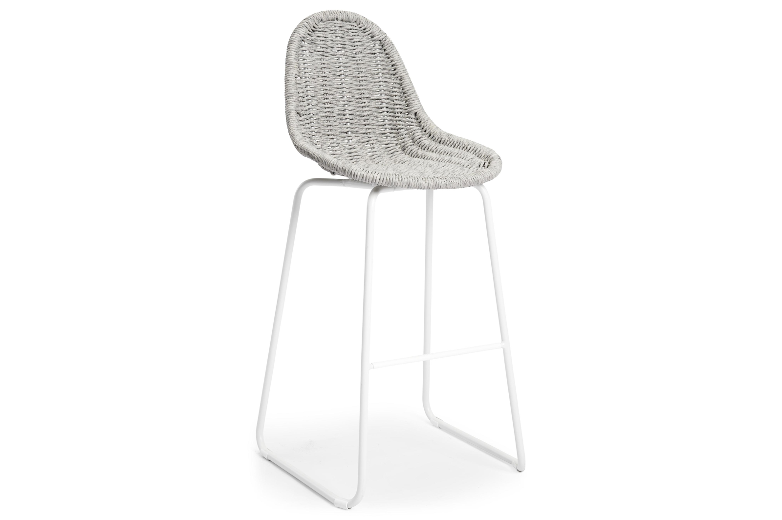 Chaise de bar Pagino in aluminium blanc et résine tressée gris