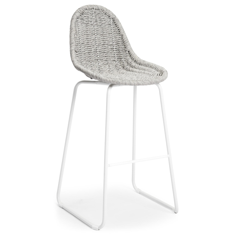 Pagino barstoel in wit aluminium en grijs wicker