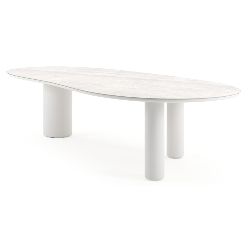Table de jardin Amico organique en aluminium blanc et céramique pleine Taj Mahal - Lg. 320 x Lrg. 145 x Haut. 74 cm