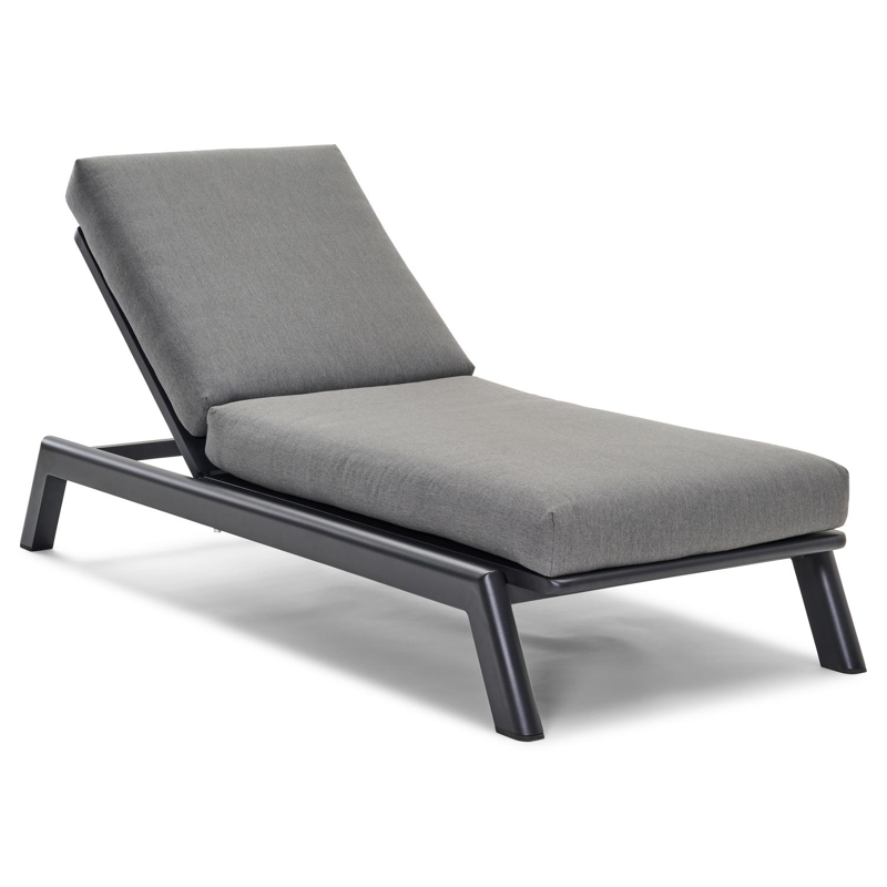 Cirello verstelbaar ligbed met pompsysteem in zwart aluminium met natte charcoal chine all weather sunbrella® luxe kussen