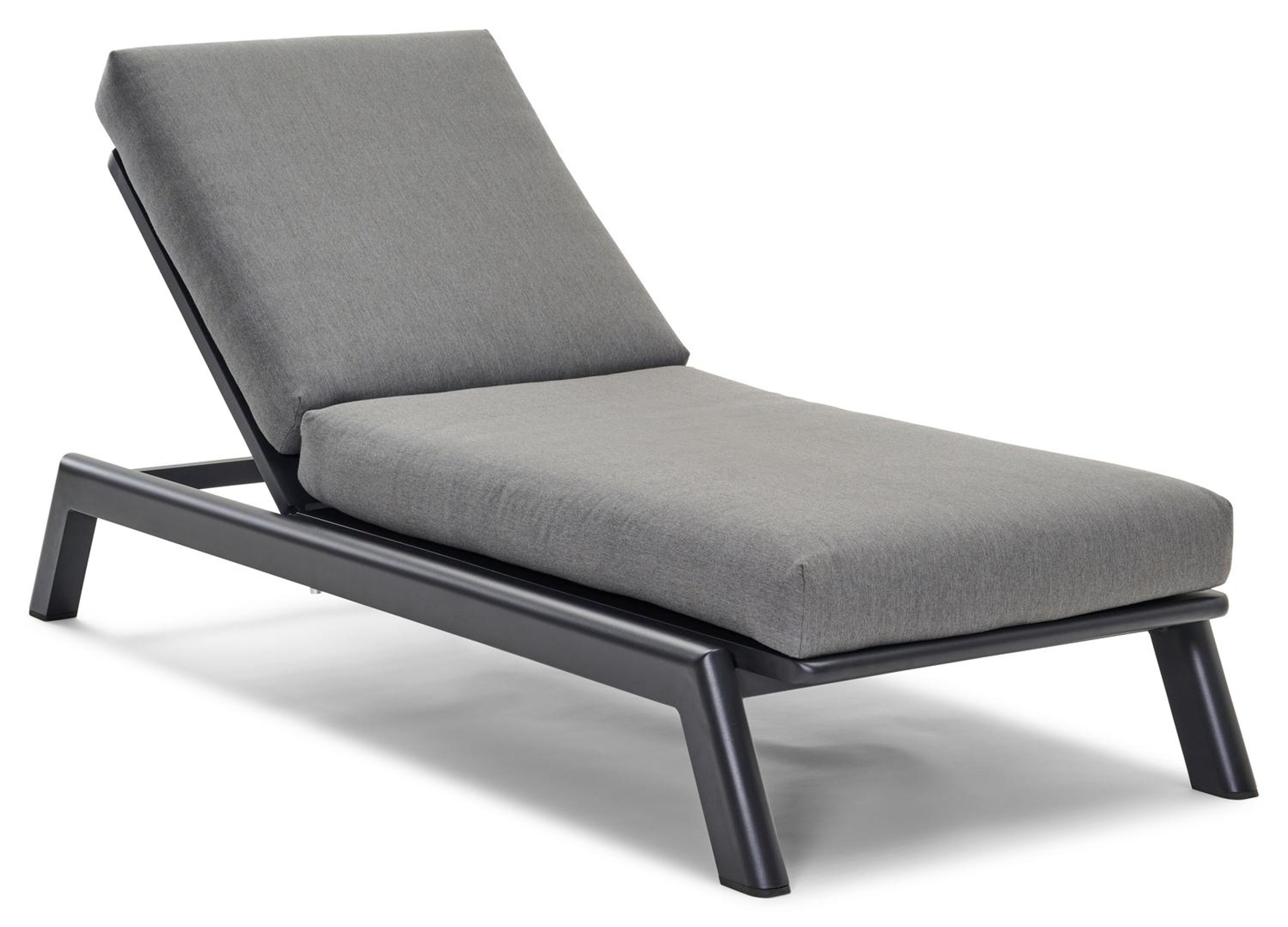 Cirello verstelbaar ligbed met pompsysteem in zwart aluminium met natte charcoal chine all weather sunbrella® luxe kussen