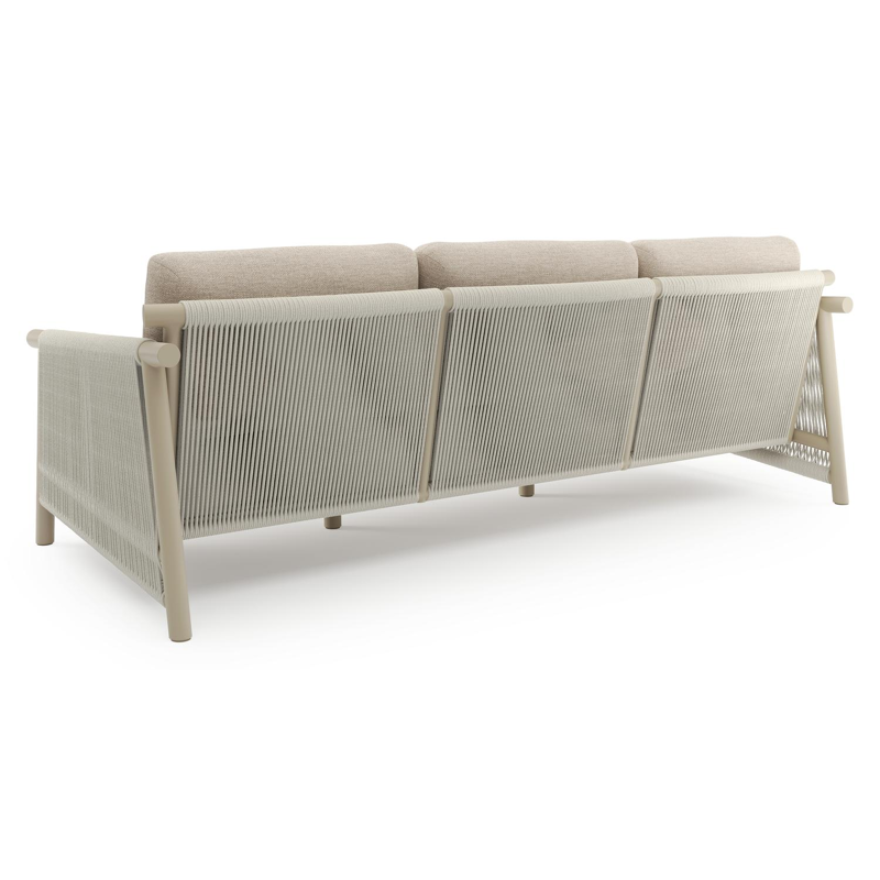Salon de jardin Erla en corde ronde tissée verticalement beige et coussins en weather+ softtouch rustic et table basse