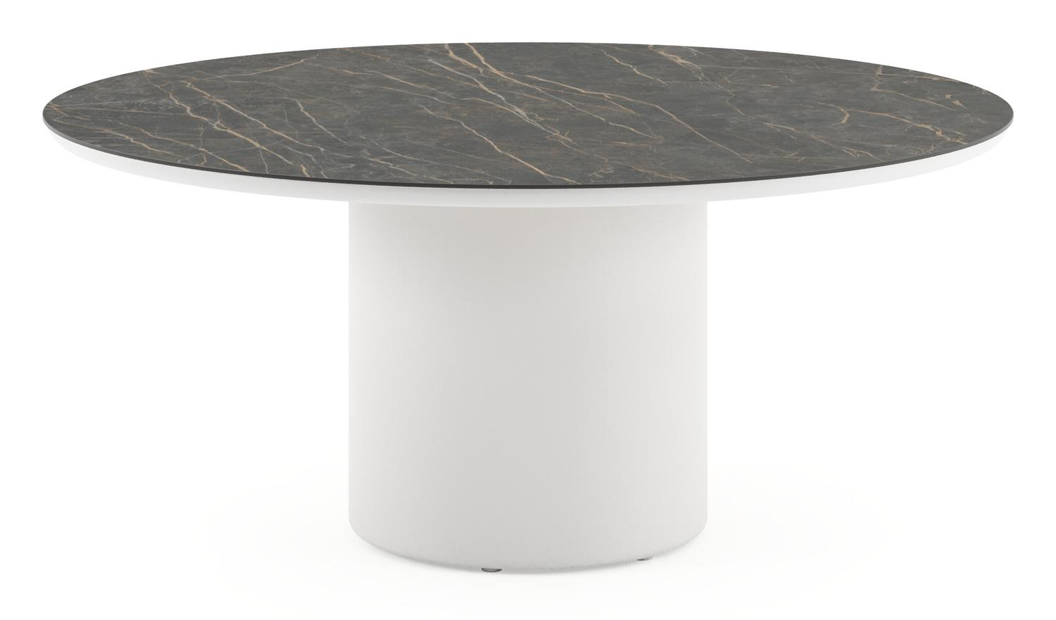 Amico low dining tuintafel rond in wit aluminium en volkeramiek Black Obsession - Dia. 148 x H 61 cm