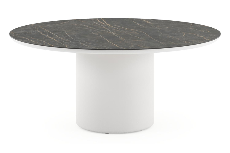 Amico low dining tuintafel rond in wit aluminium en volkeramiek Black Obsession - Dia. 148 x H 61 cm