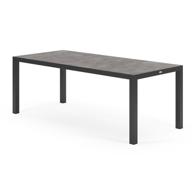 Toma tuinset in zwart aluminium en grijs keramische print tafelblad met 8 stapelbare Bahia tuinstoelen