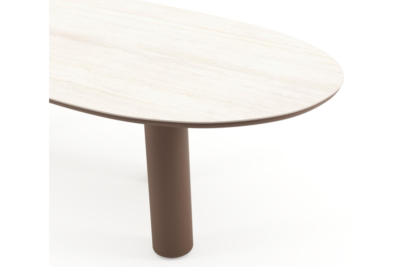 Amico tuintafel organisch in taupe aluminium en volkeramiek Travertino Bianco - L 280 x B 120 x H 73.5 cm