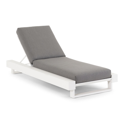 Nano verstelbaar ligbed in wit aluminium met natte charcoal chine all weather sunbrella® luxe kussen