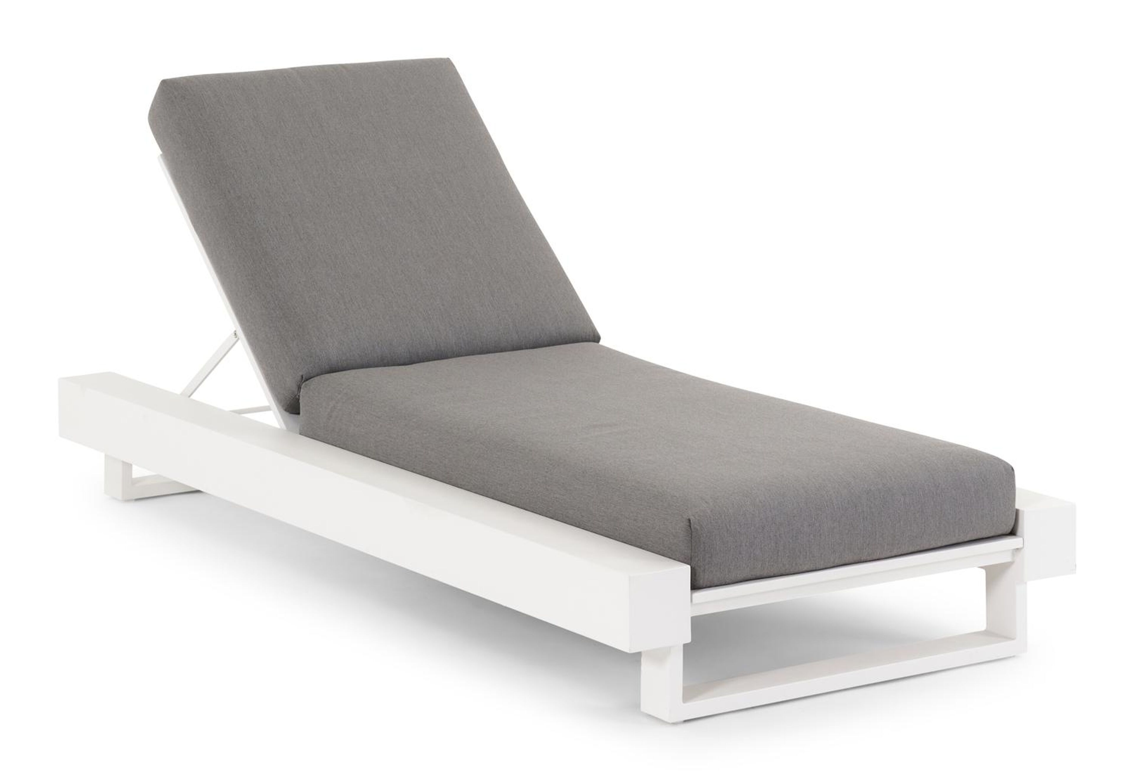 Nano verstelbaar ligbed in wit aluminium met natte charcoal chine all weather sunbrella® luxe kussen