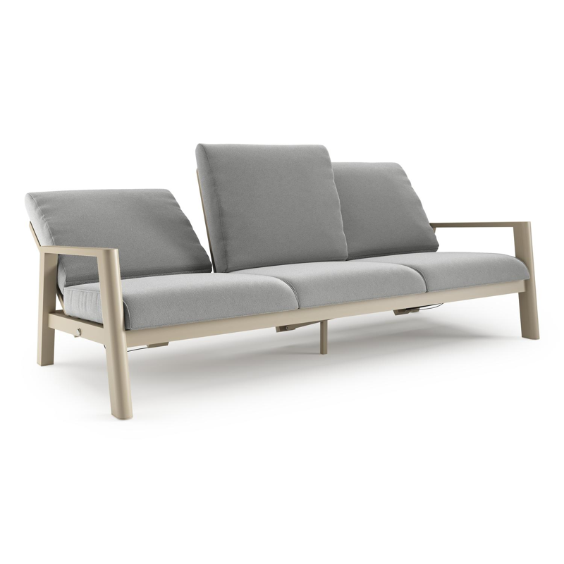 Canapé de jardin Cirello en aluminium beige et coussins en all weather sunbrella® luxe savane grey
