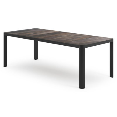 Ellara tuinset in zwart aluminium en grijs keramische tegels tafelblad met 6 Paco tuinstoelen