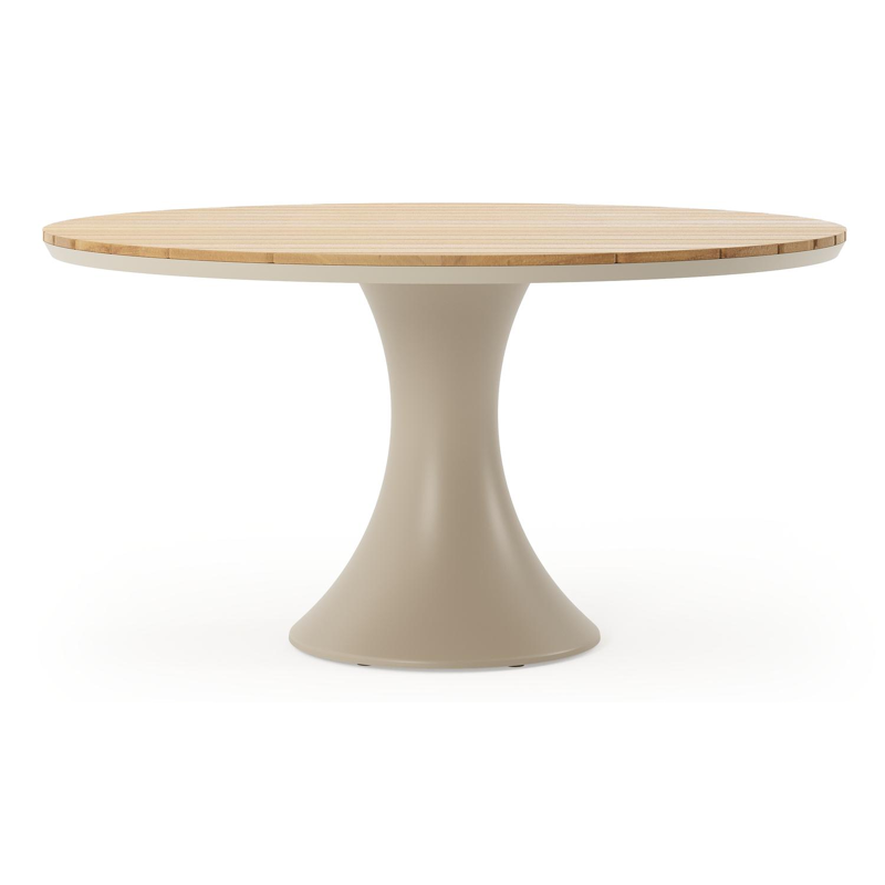 Fano tuintafel rond in beige aluminium en teak Dia. 148 x H 75 cm x H 75 cm