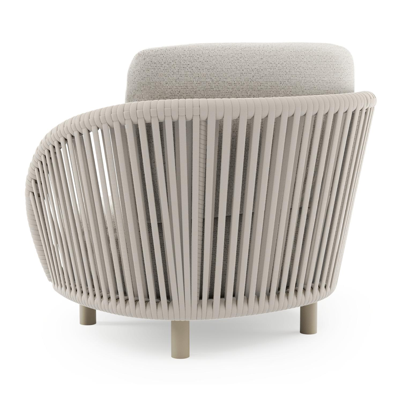 Lupino loungestoel in beige aluminium en beige verticaal geweven luxe vlakke brede rope met firenze natural all weather solica kussen