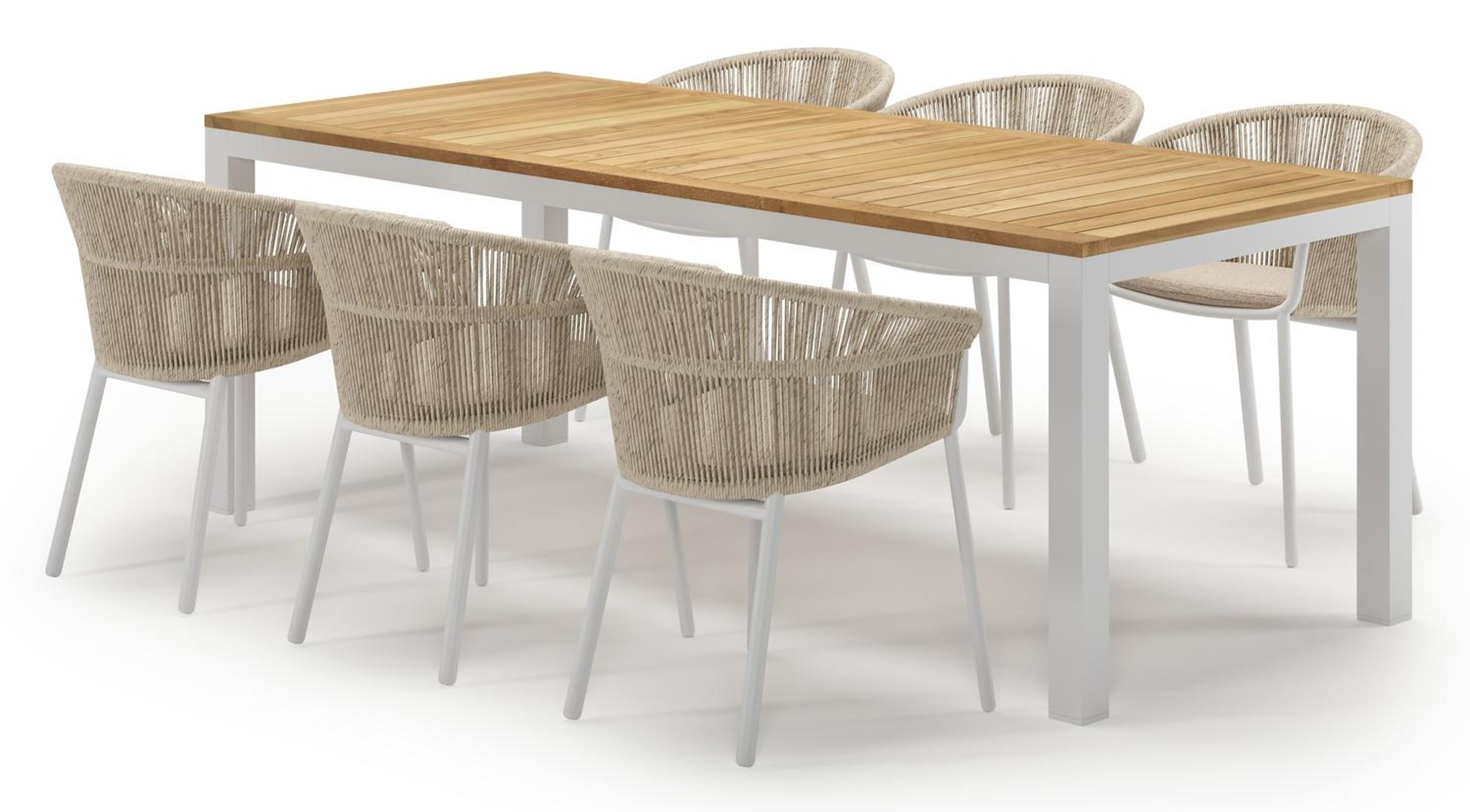 Ensemble de jardin Varese en aluminium blanc et teck avec 6 chaises de jardin Matera