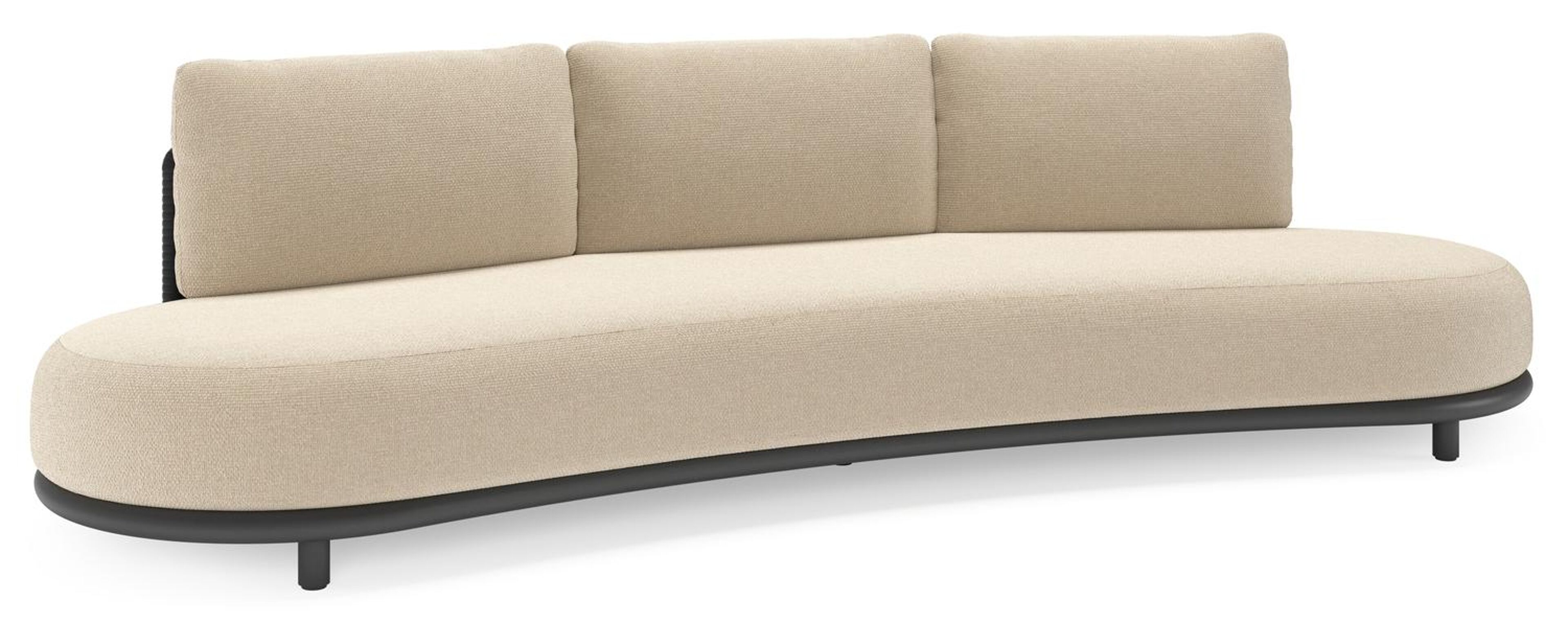 Lomano loungebank in zwart aluminium en zwart verticaal geweven luxe vlakke rope met althea chalk all weather cosytica kussen