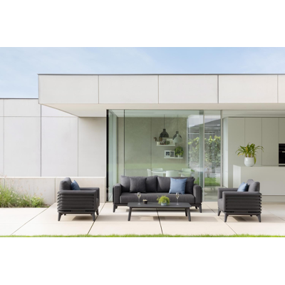 Mosa loungeset in zwart aluminium met natte sooty all weather sunbrella® premium kussens