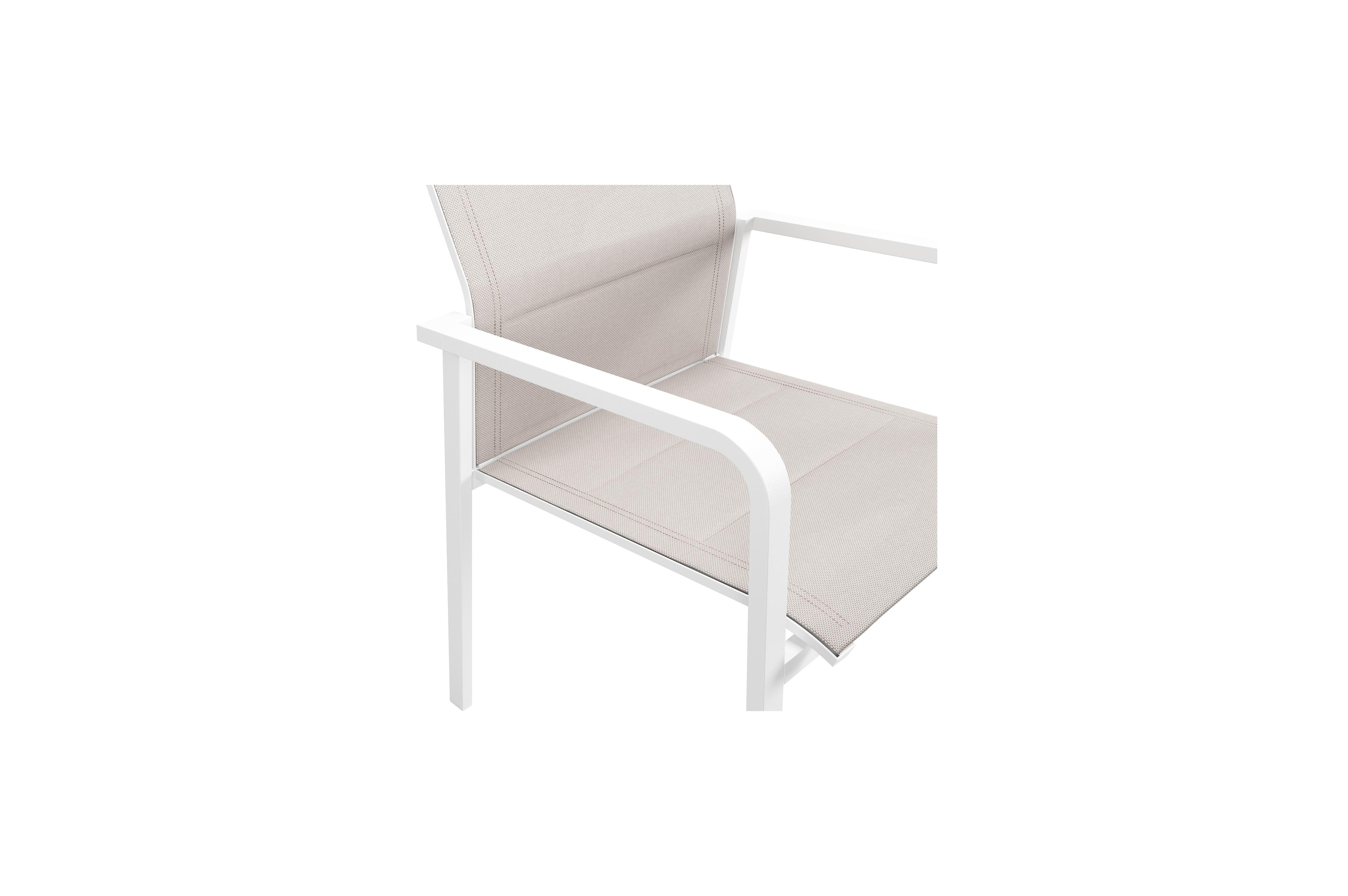 Como stapelbare tuinstoel in wit aluminium en beige dubbele textilene