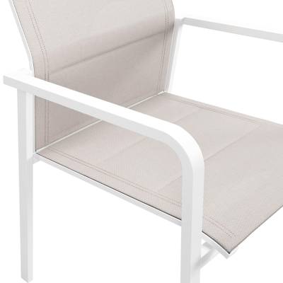 Como stapelbare tuinstoel in wit aluminium en beige dubbele textilene
