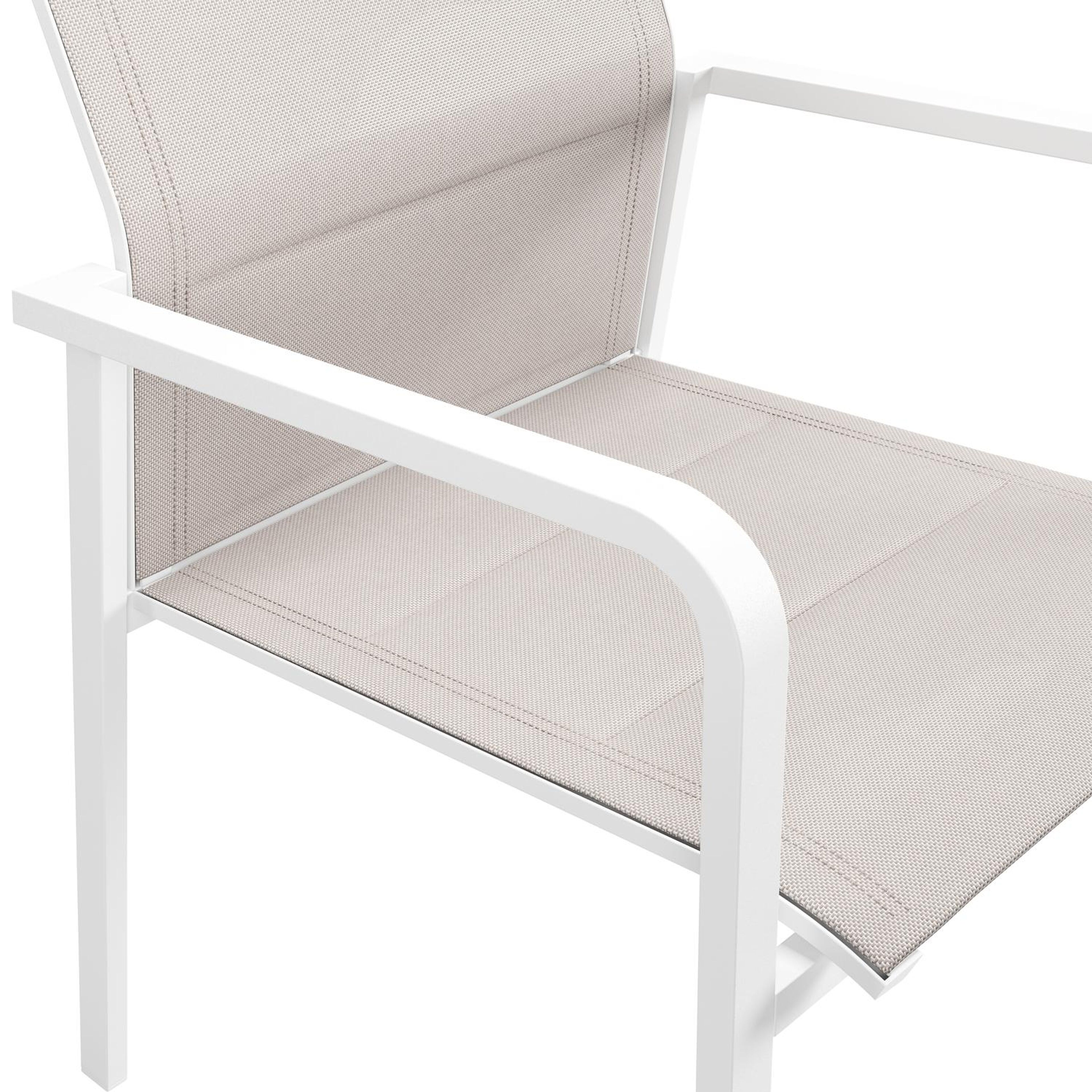 Como stapelbare tuinstoel in wit aluminium en beige dubbele textilene