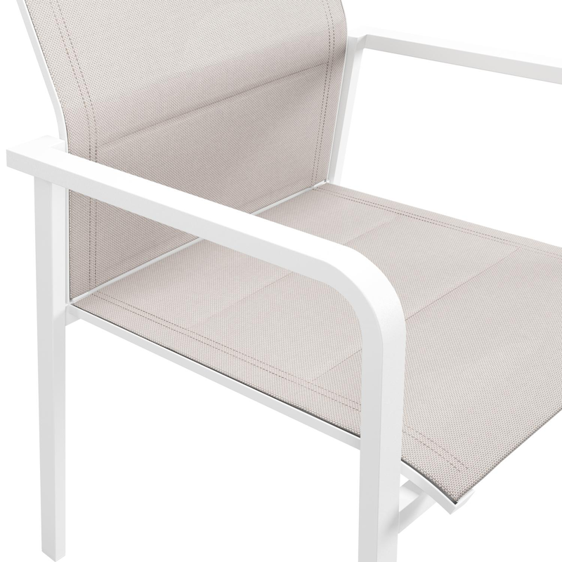 Como stapelbare tuinstoel in wit aluminium en beige dubbele textilene