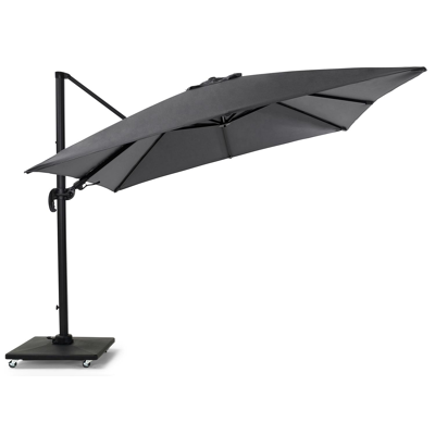 Avola zweefparasol met tiltfunctie in zwart aluminium met grijs weather+ softtouch parasoldoek - L1 300 x L2 300 cm (met voet)