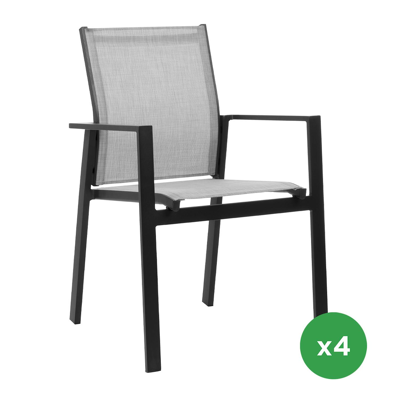 Set van 4 Bahia stapelbare tuinstoelen in zwart aluminium en textilene