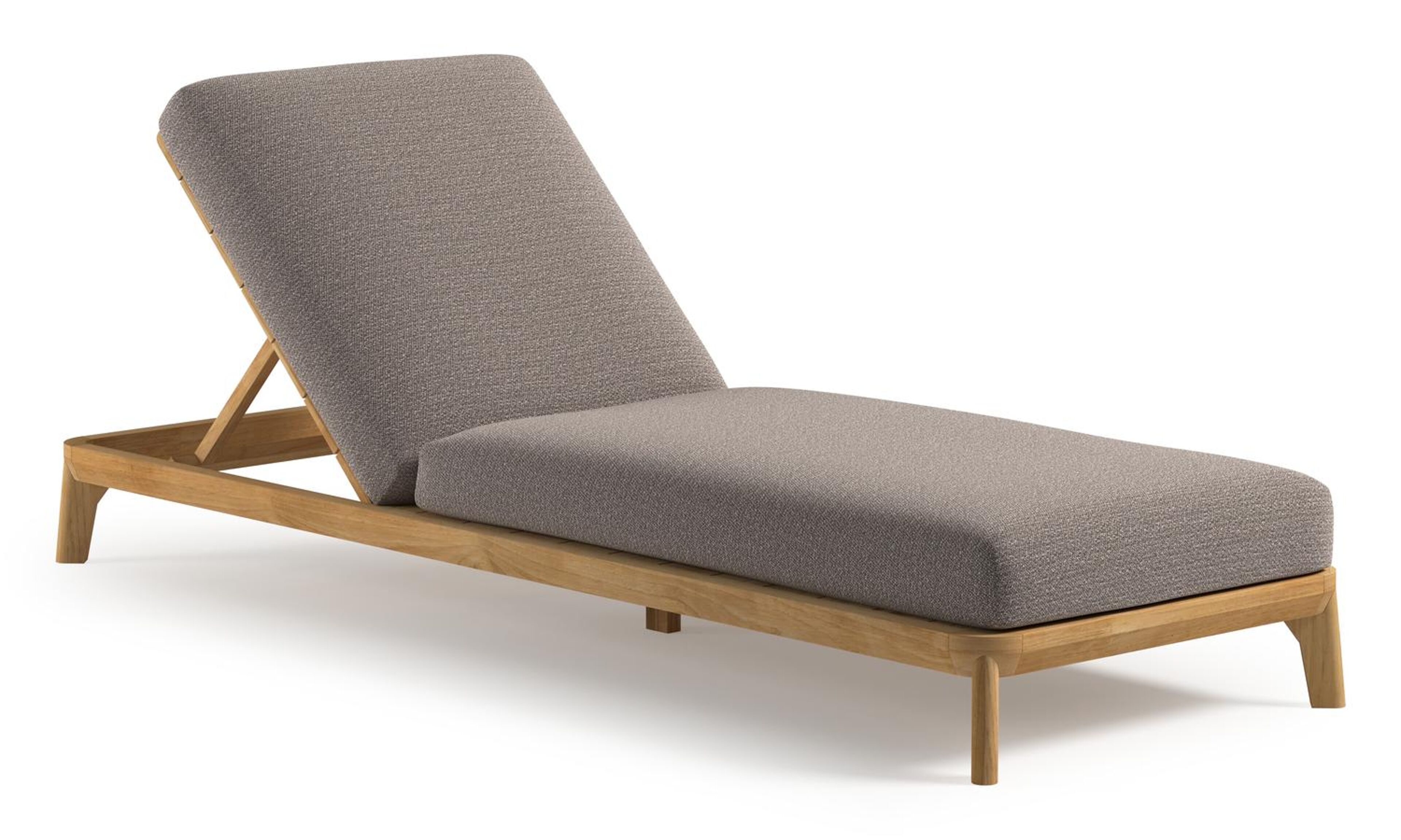 Chaise longue réglable Orso en teck natural et coussin en all weather Sunbrella® luxe wander granite