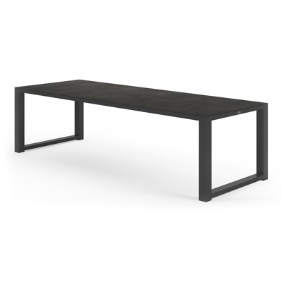 Ensemble de jardin Livo en aluminium noir avec plateau de table en céramique pleine noir et 8 chaises de jardin Artena