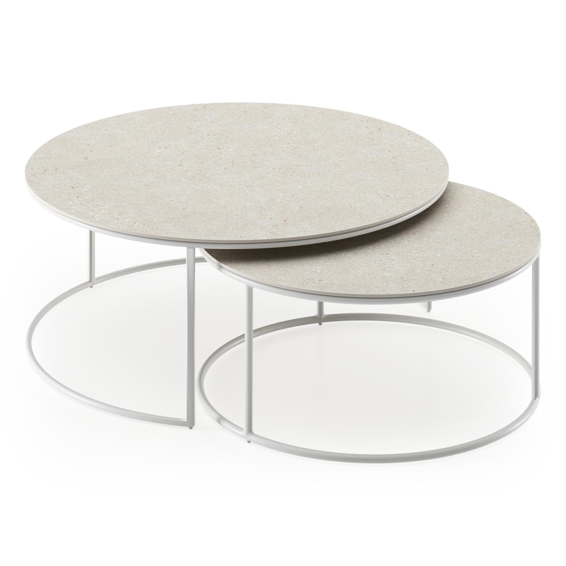 Tables basse Fano en aluminium blanc et céramique pleine shilin - Dia. 85/65 X H 35/30 cm