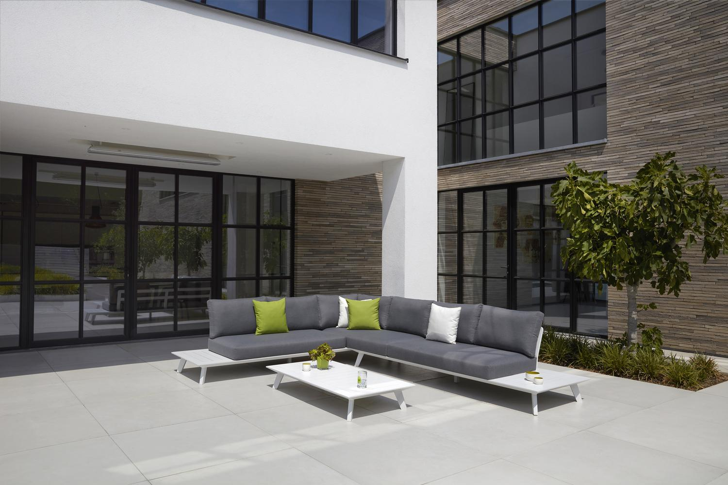 Puglia loungehoek in wit aluminium met grijs weather+ softtouch kussens