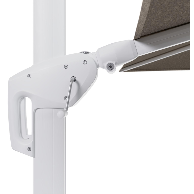 Parasol pendant Minore avec fonction tilt en aluminium blanc et toile de parasol en All Weather Sunbrella® Luxe Chartres Pewter  - Lg.1: 280 x Lg.2: 370 cm (sans pied de parasol