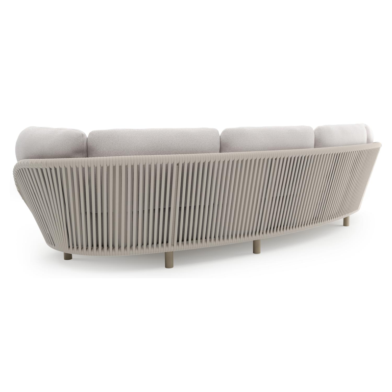 Lupino loungebank in beige aluminium en beige verticaal geweven luxe vlakke brede rope met ego eggshell all weather solica kussen