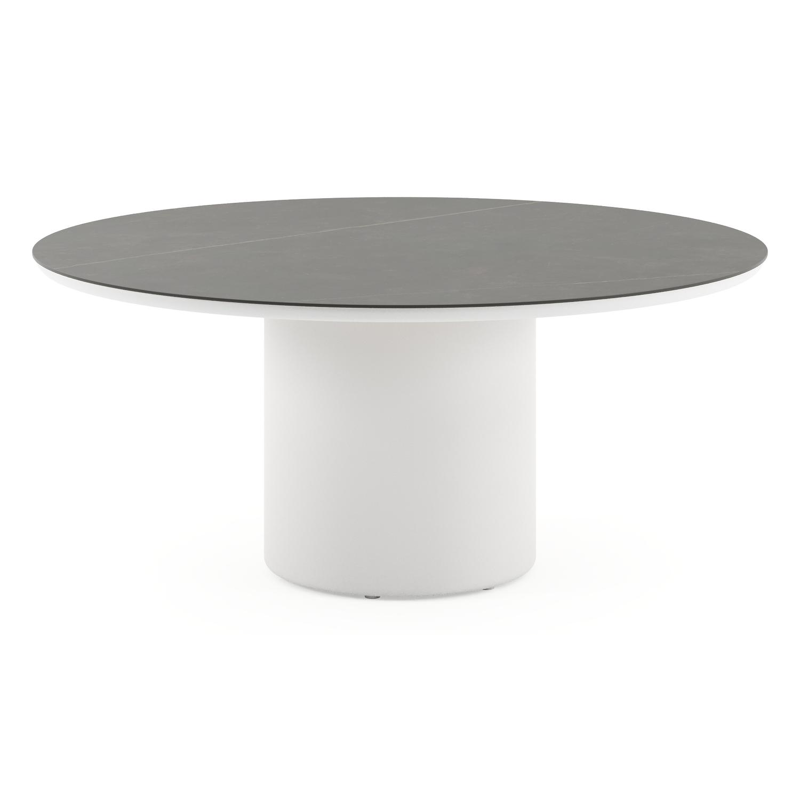 Amico low dining tuintafel rond in wit aluminium en volkeramiek Calatorao - Dia. 148 x H 61 cm