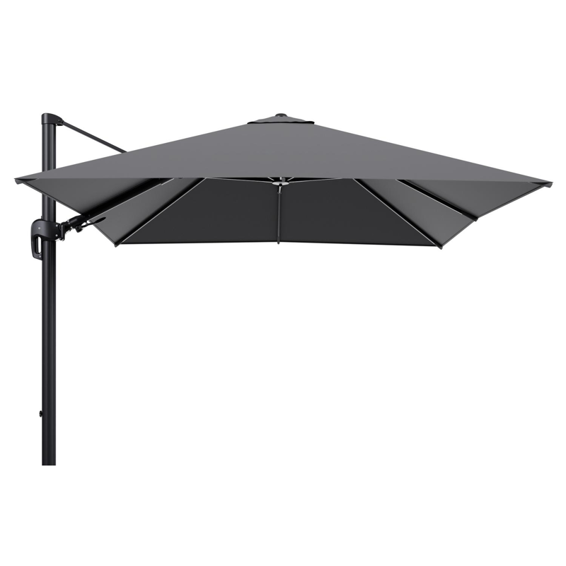 Parasol pendant Rufina avec fonction tilt en aluminium noir et toile de parasol en All Weather Sunbrella® Luxe Natte Charcoal Chine  - Lg.1 300 x Lg.2 300 cm (sans pied de parasol