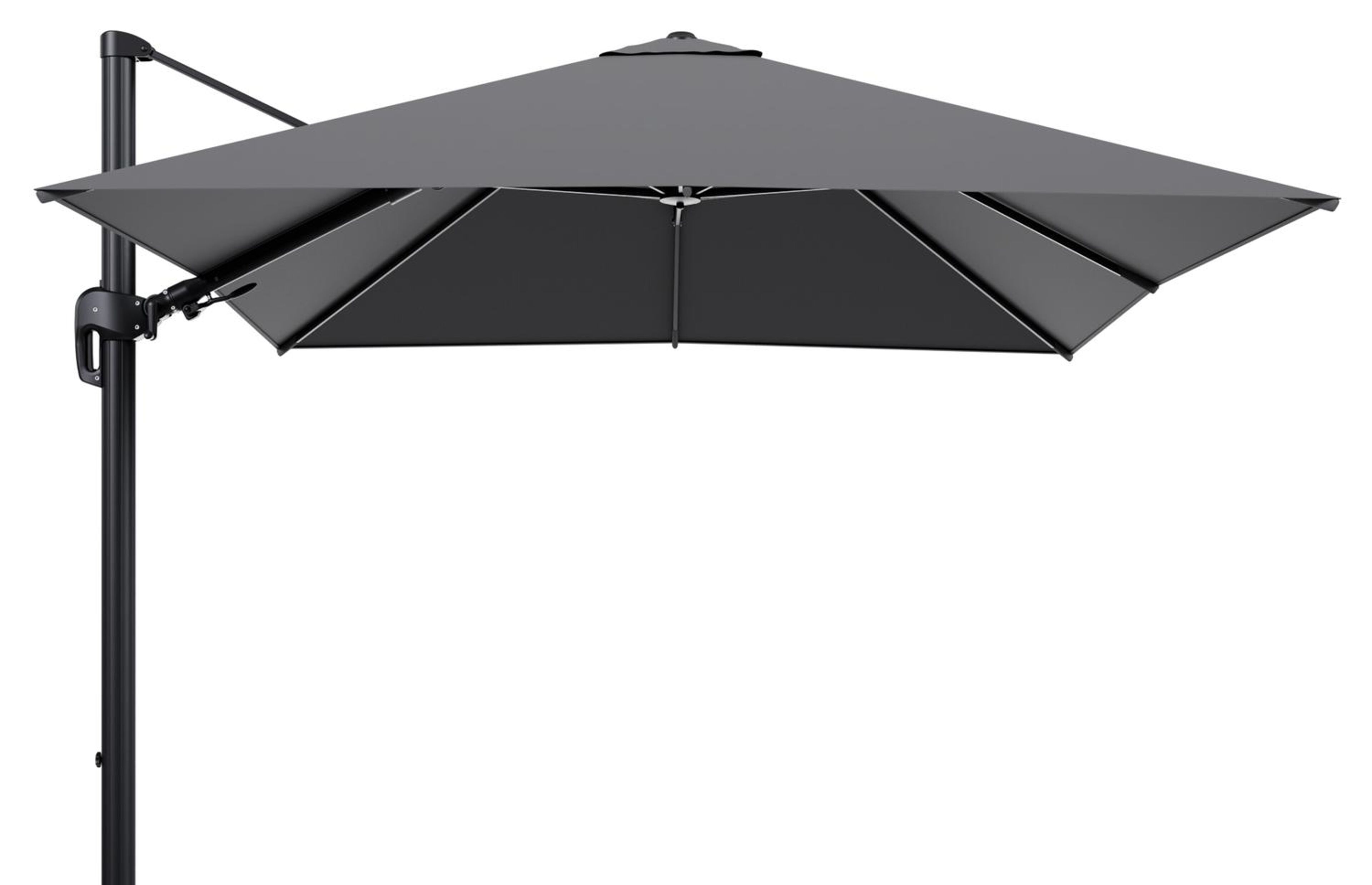 Rufina zweefparasol tiltfunctie in zwart aluminium en parasoldoek in All Weather Sunbrella® Luxe Natte Charcoal Chine  - L1 300 x L2 300 cm (zonder voet) (zonder voet)